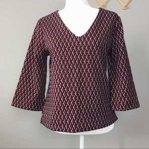 Ann Taylor V Neck Geometric Bell Sleeve Sweater
